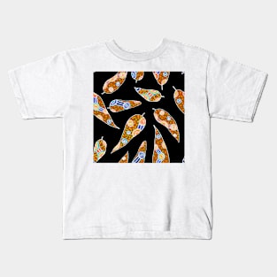 Aboriginal Art - Leaves Repeat Black Kids T-Shirt